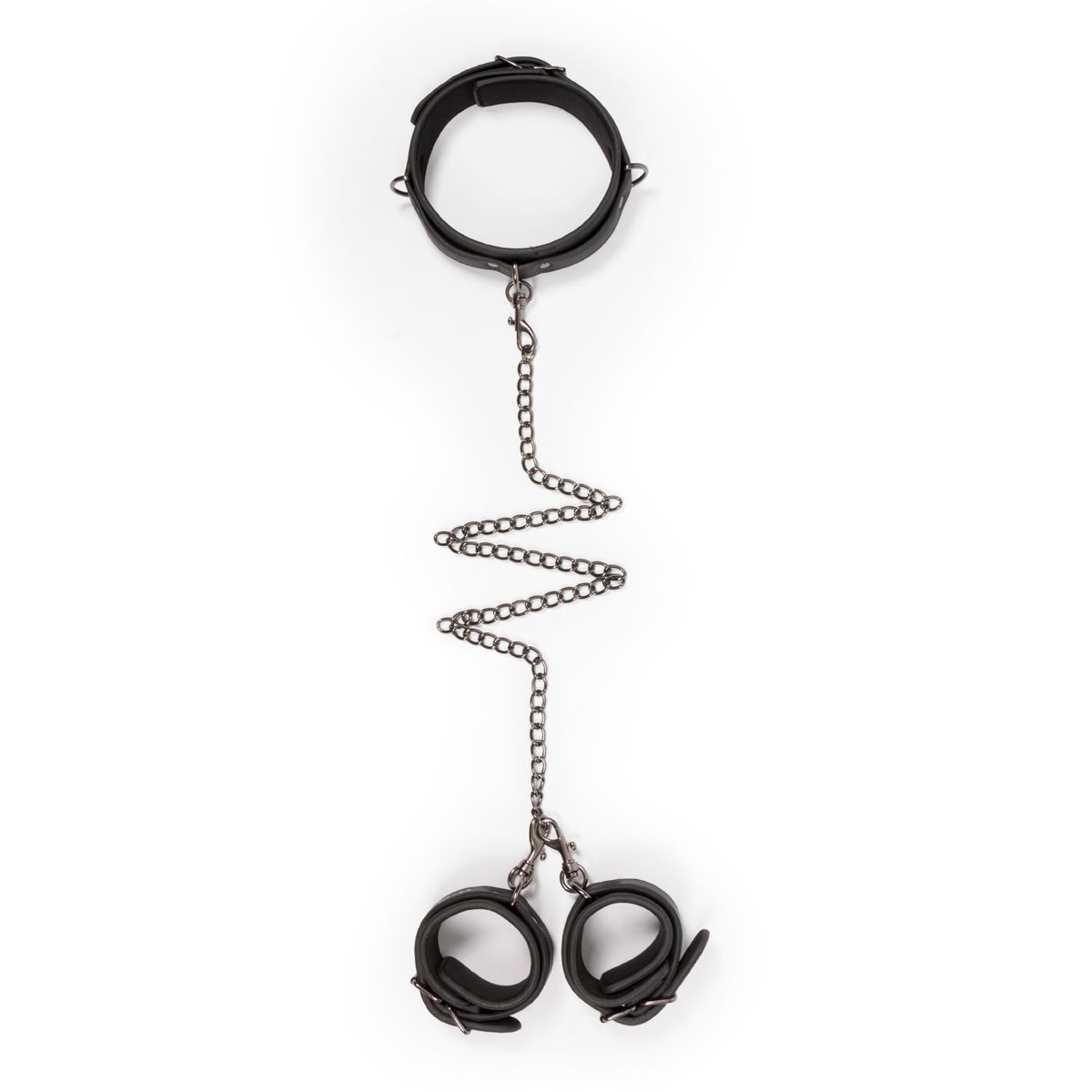 Easytoys Fetish Collection - Leather Collar with Hand Cuffs Zwart (1 stuk)
