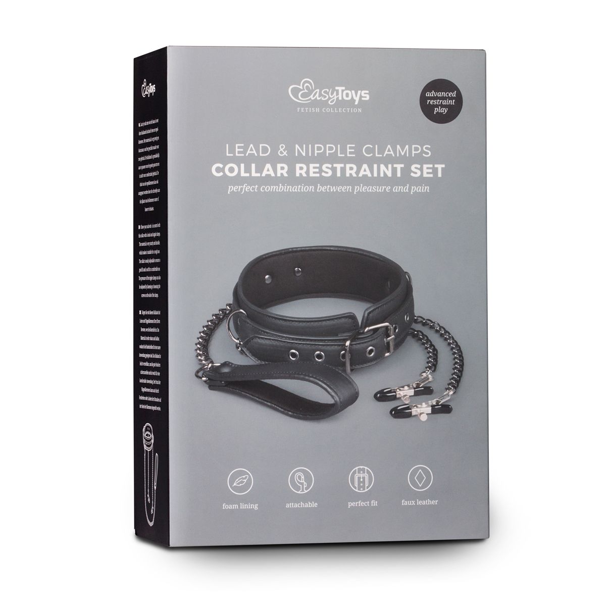 Easytoys Fetish Collection - Leather Collar with Nipple Chains Zwart (1 stuk) - image 2