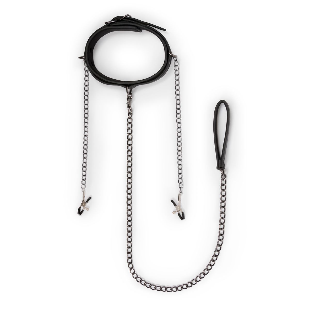 Easytoys Fetish Collection - Leather Collar with Nipple Chains Zwart (1 stuk) - image 3