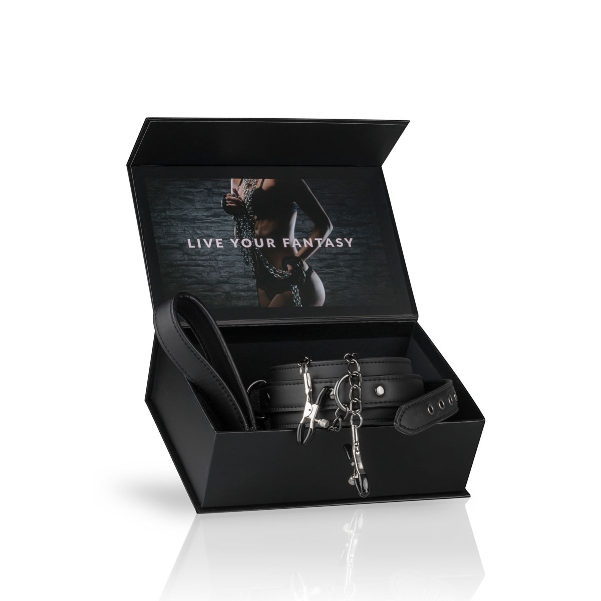 Easytoys Fetish Collection - Leather Collar with Nipple Chains Zwart (1 stuk) - image 7