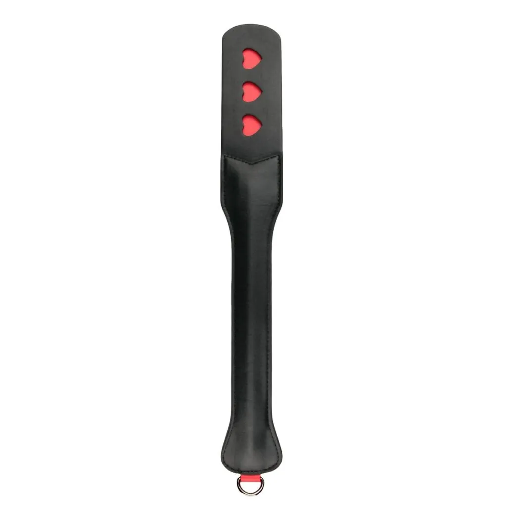 Easytoys Fetish Collection - Long Leather Paddle with Heart Zwart (1 stuk)