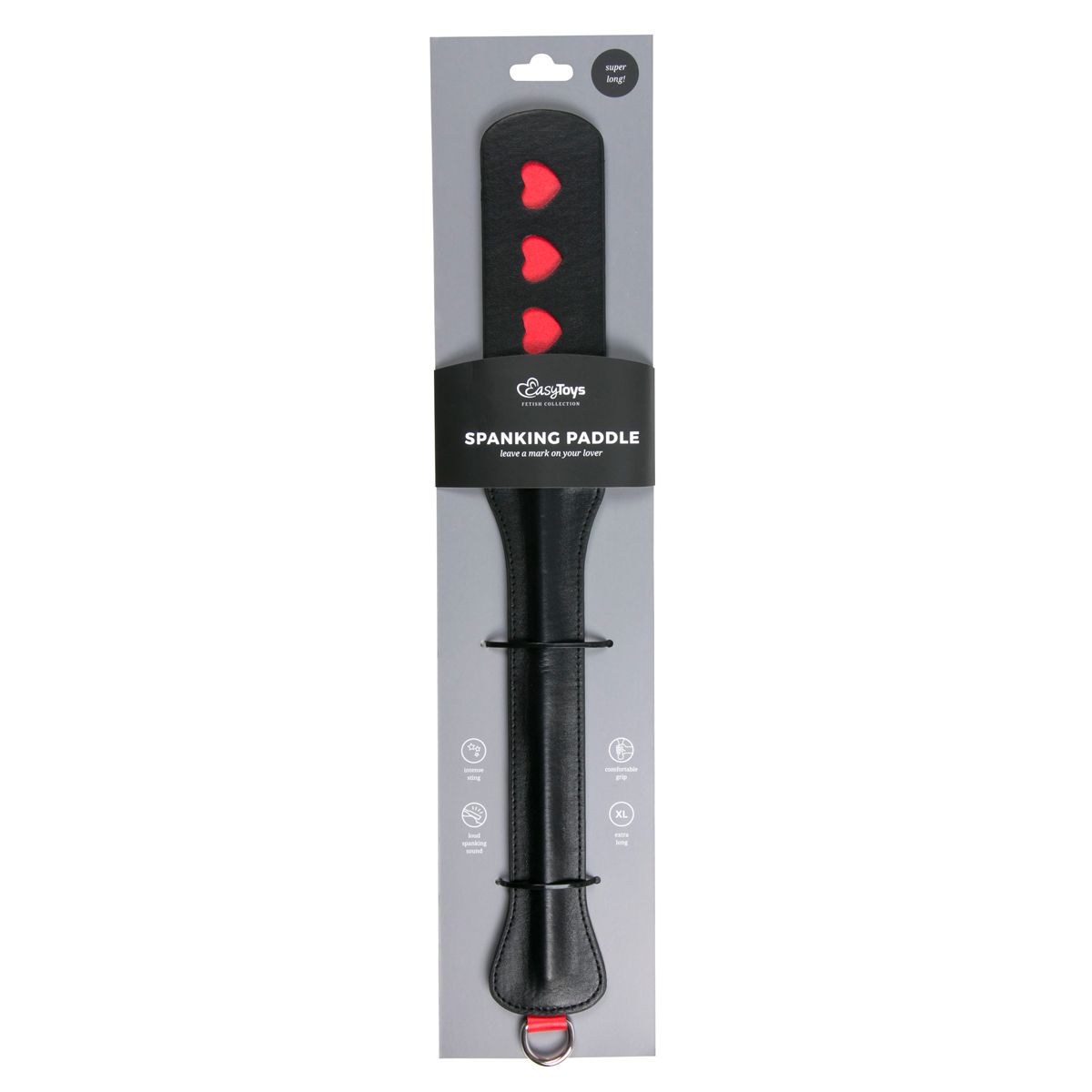 Easytoys Fetish Collection - Long Leather Paddle with Heart Zwart (1 stuk)