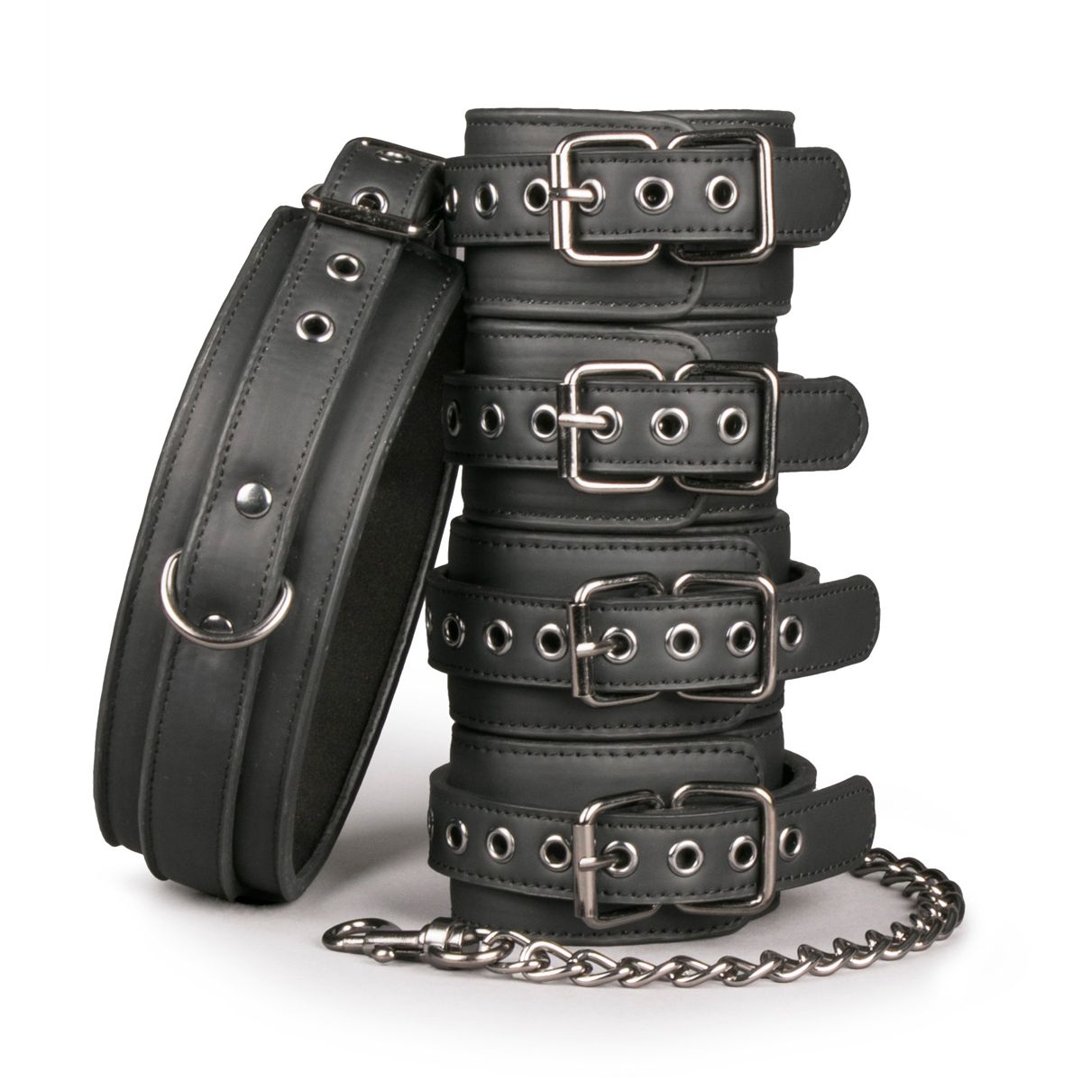Easytoys Fetish Collection - Fetish Set with Collar, Ankle- and Wrist Cuffs Zwart (1 stuk)
