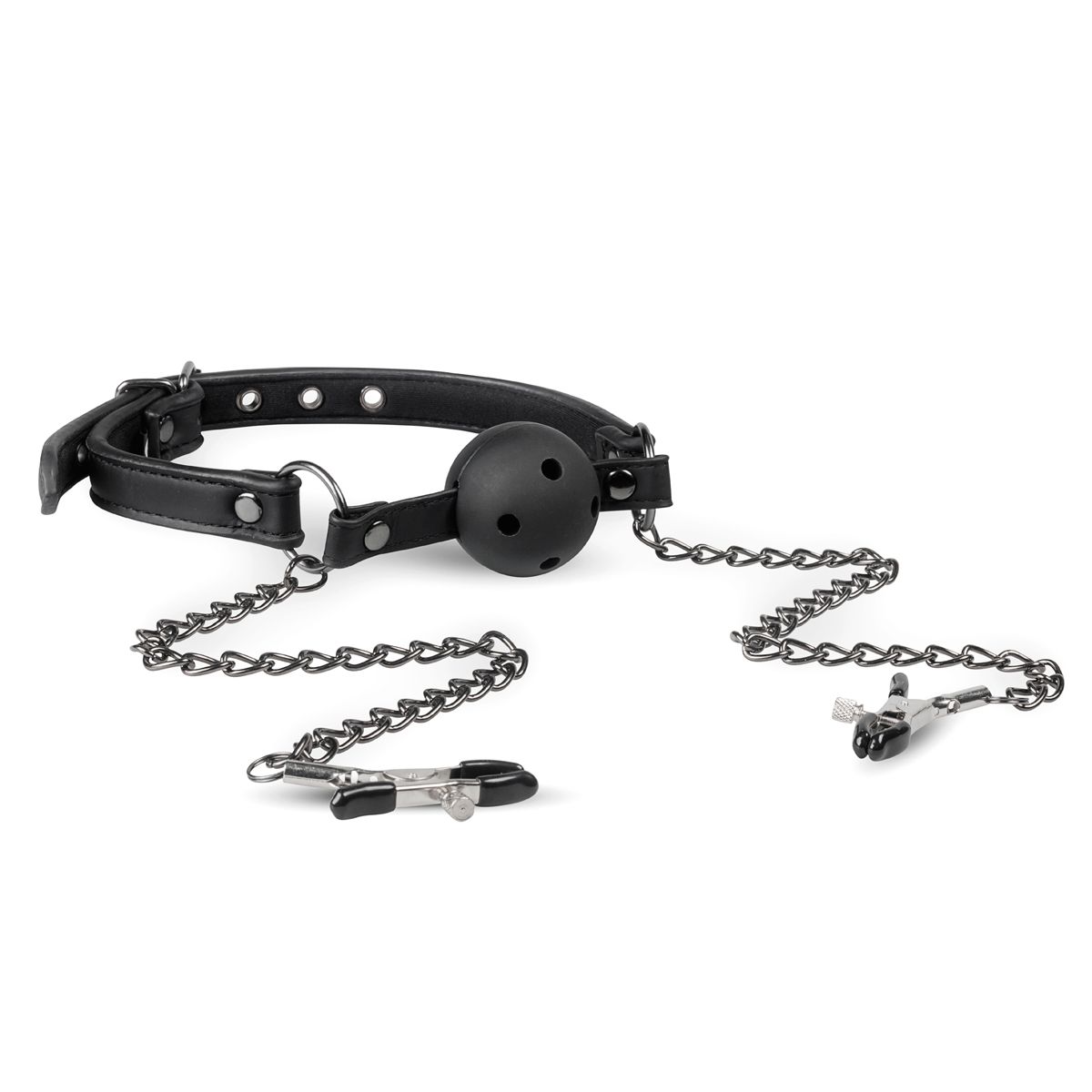 Easytoys Fetish Collection - Open Ball Gag with Nipple Clamps Zwart (1 stuk)