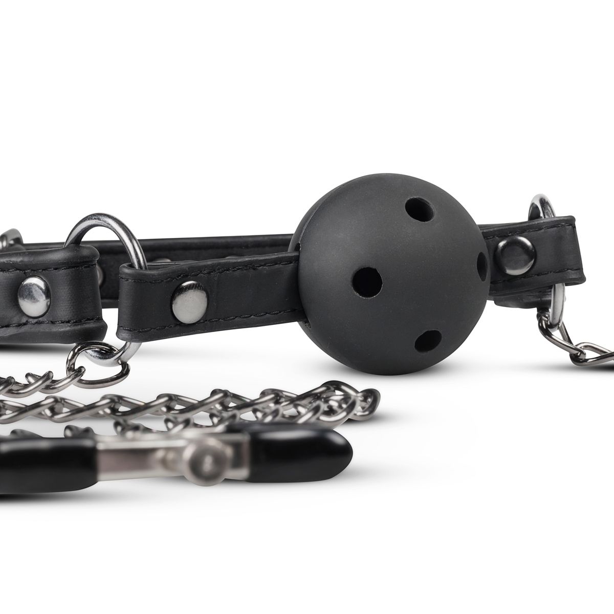 Easytoys Fetish Collection - Open Ball Gag with Nipple Clamps Zwart (1 stuk) - image 2