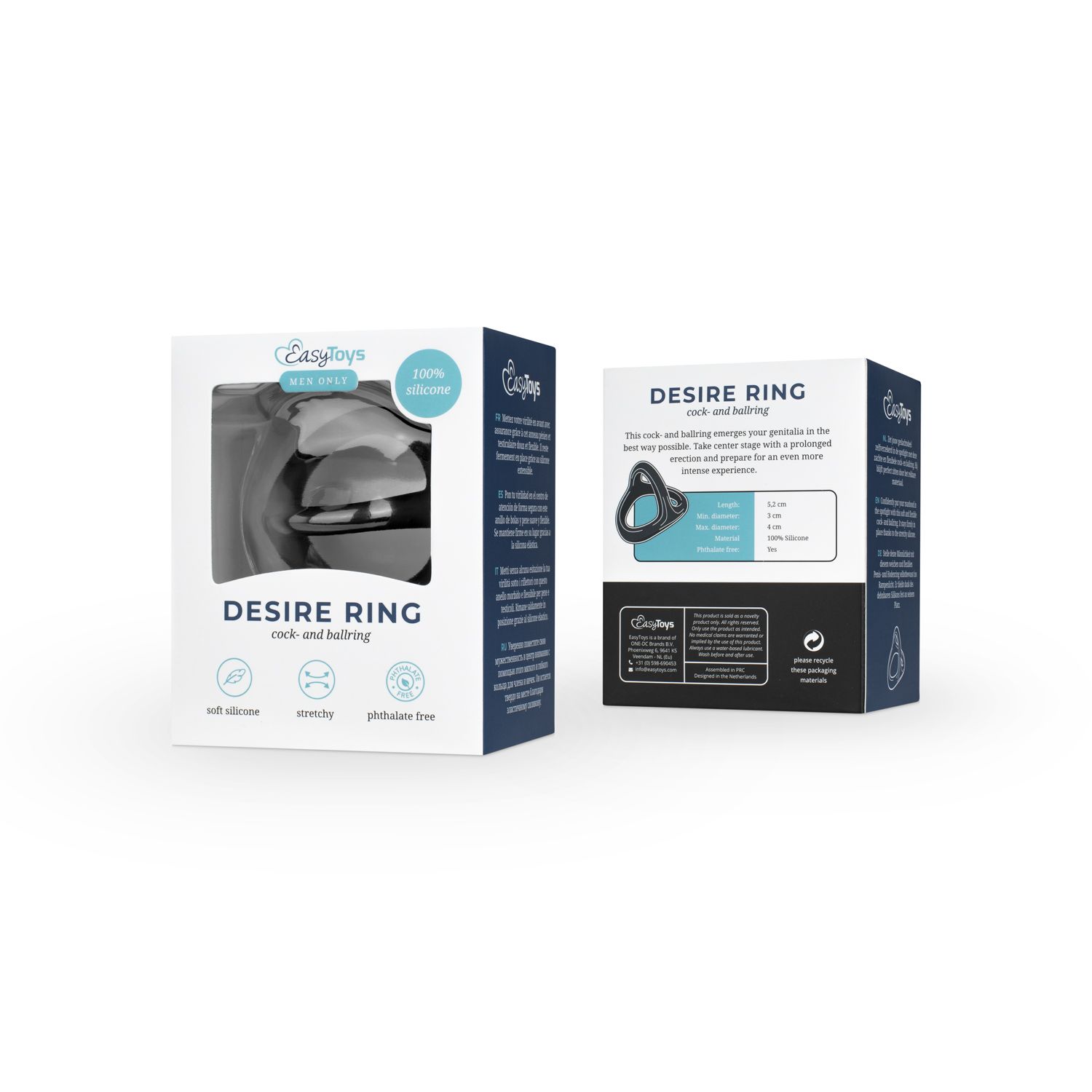 Easytoys Men Only - Flexible Silicone Cock and Ball Sack Ring Zwart (1 stuk)