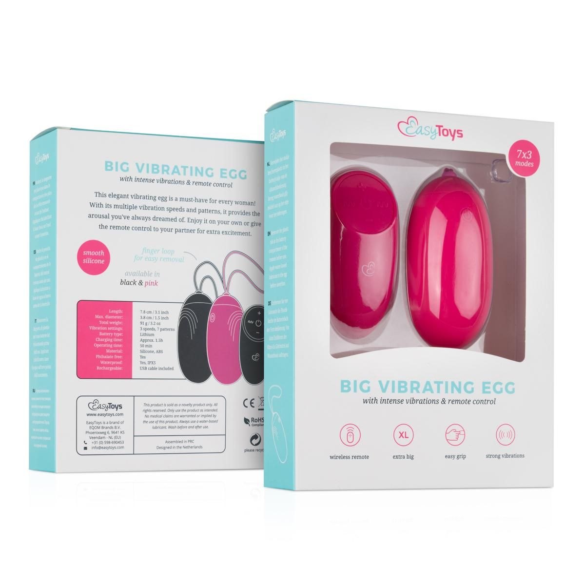 Easytoys Mini Vibe Collection - XL Vibrating Egg with Remote Control Roze (1 stuk) - image 4