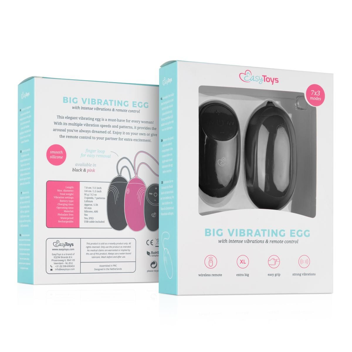 Easytoys Mini Vibe Collection - XL Vibrating Egg with Remote Control Zwart (1 stuk) - image 4