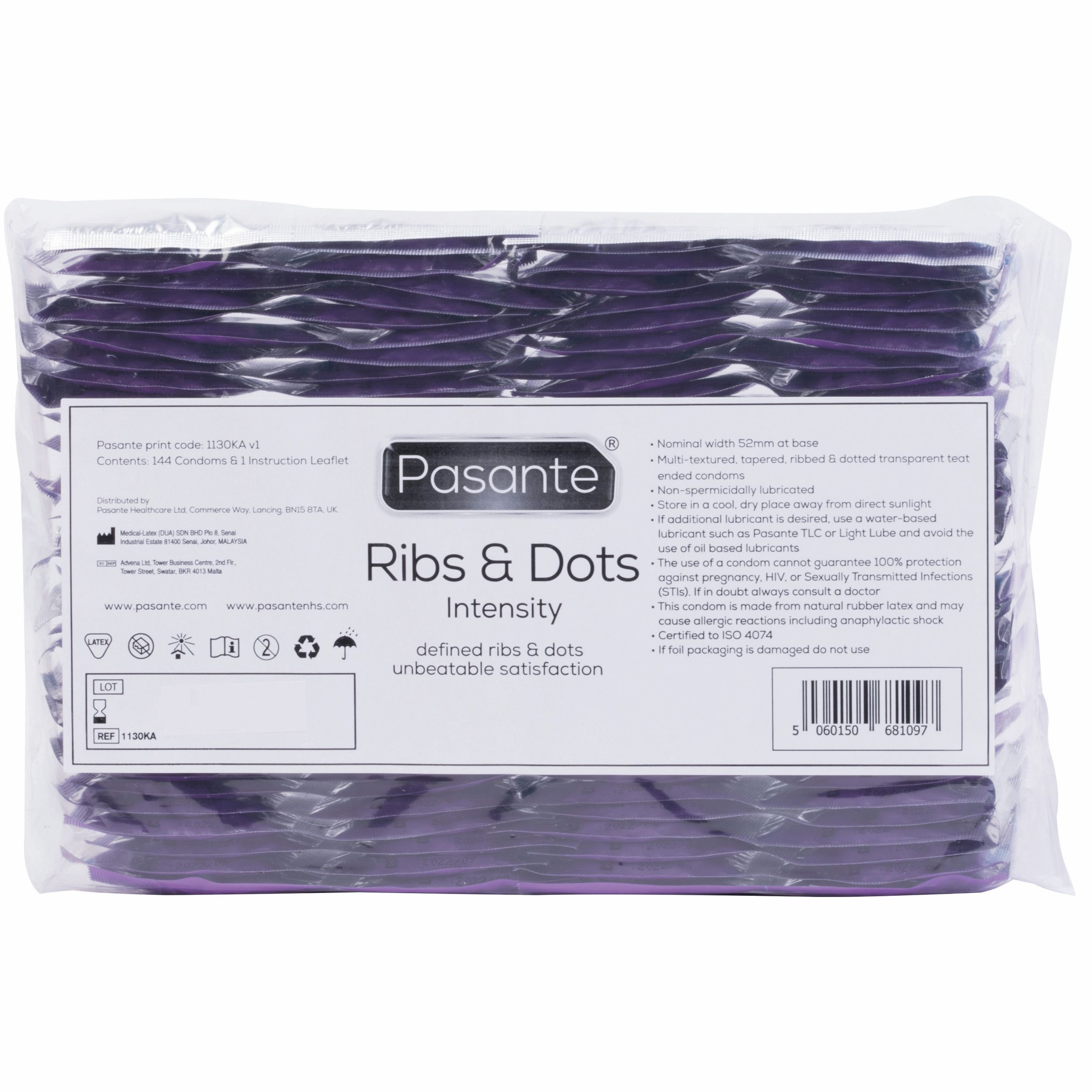 Pasante - Ribs & Dots Intensity Condoms Transparant (144 stuks)