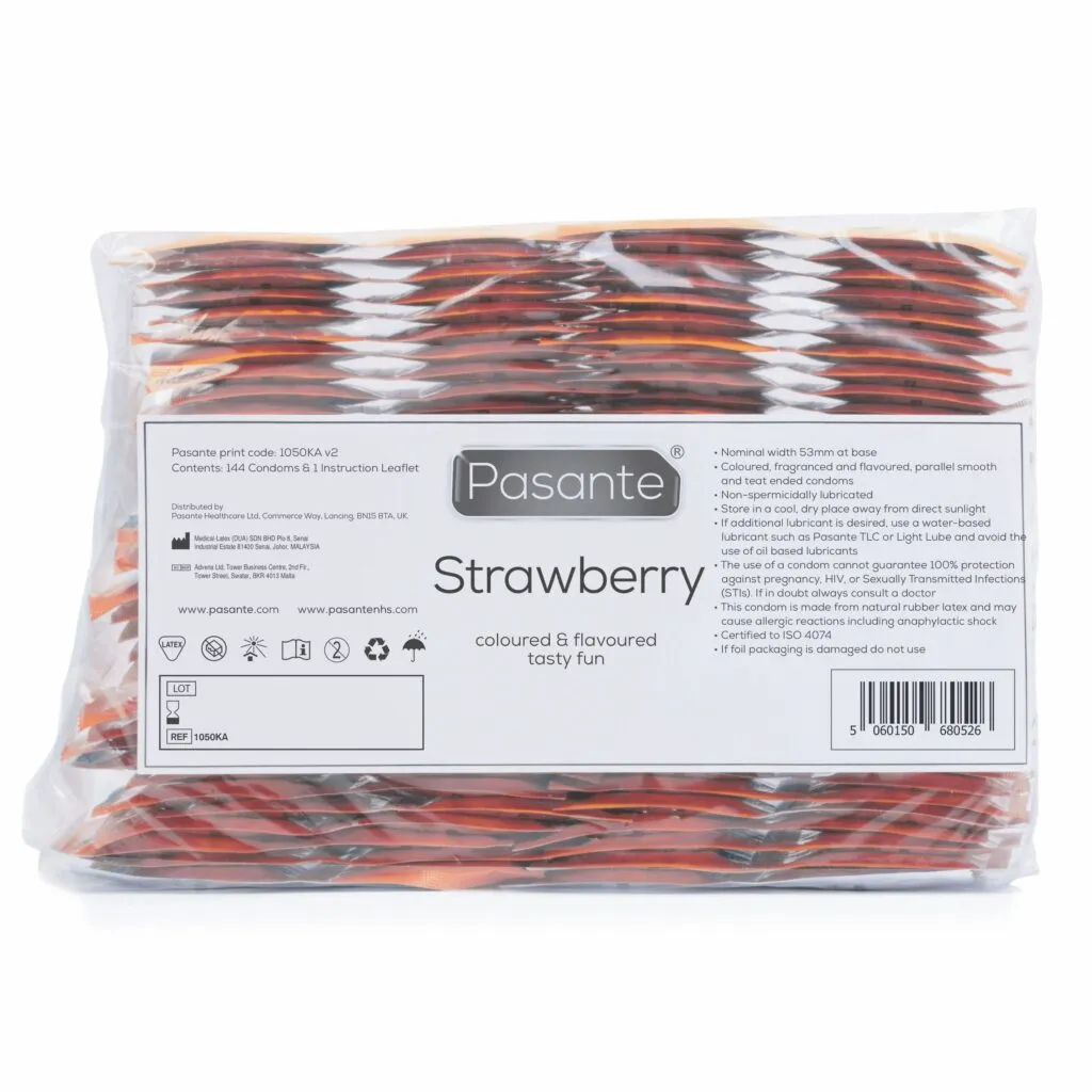 Pasante - Strawberry Flavour Condoms Diverse kleuren (144 stuks)