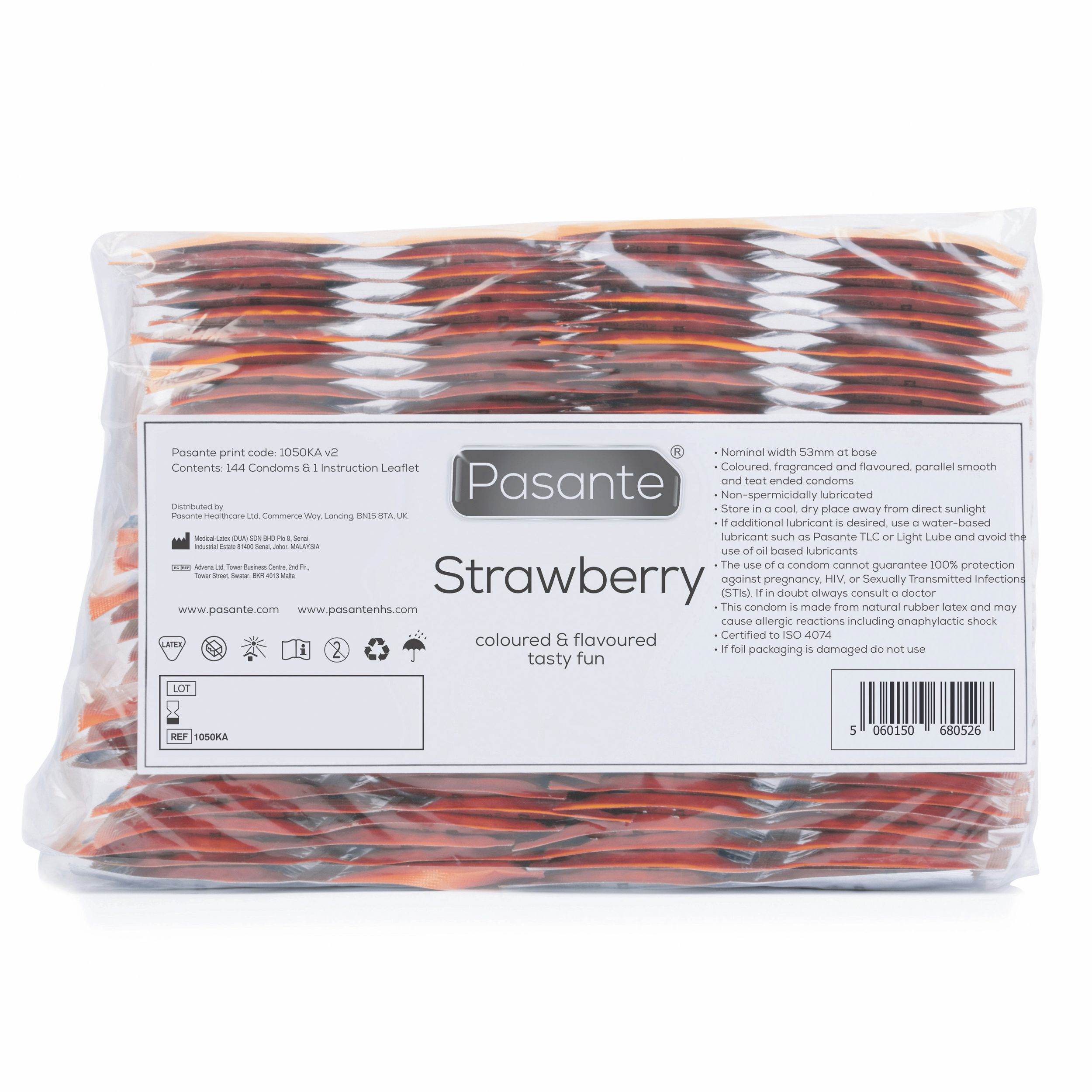 Pasante - Strawberry Flavour Condoms Diverse kleuren (144 stuks)