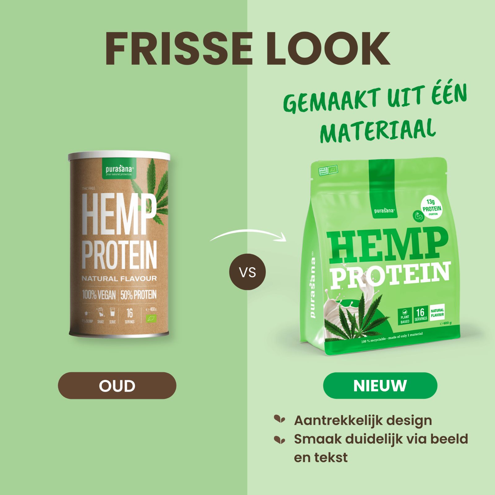 Purasana Plant Protein Hennep Natuurlijk Bio (400 gr) - image 4