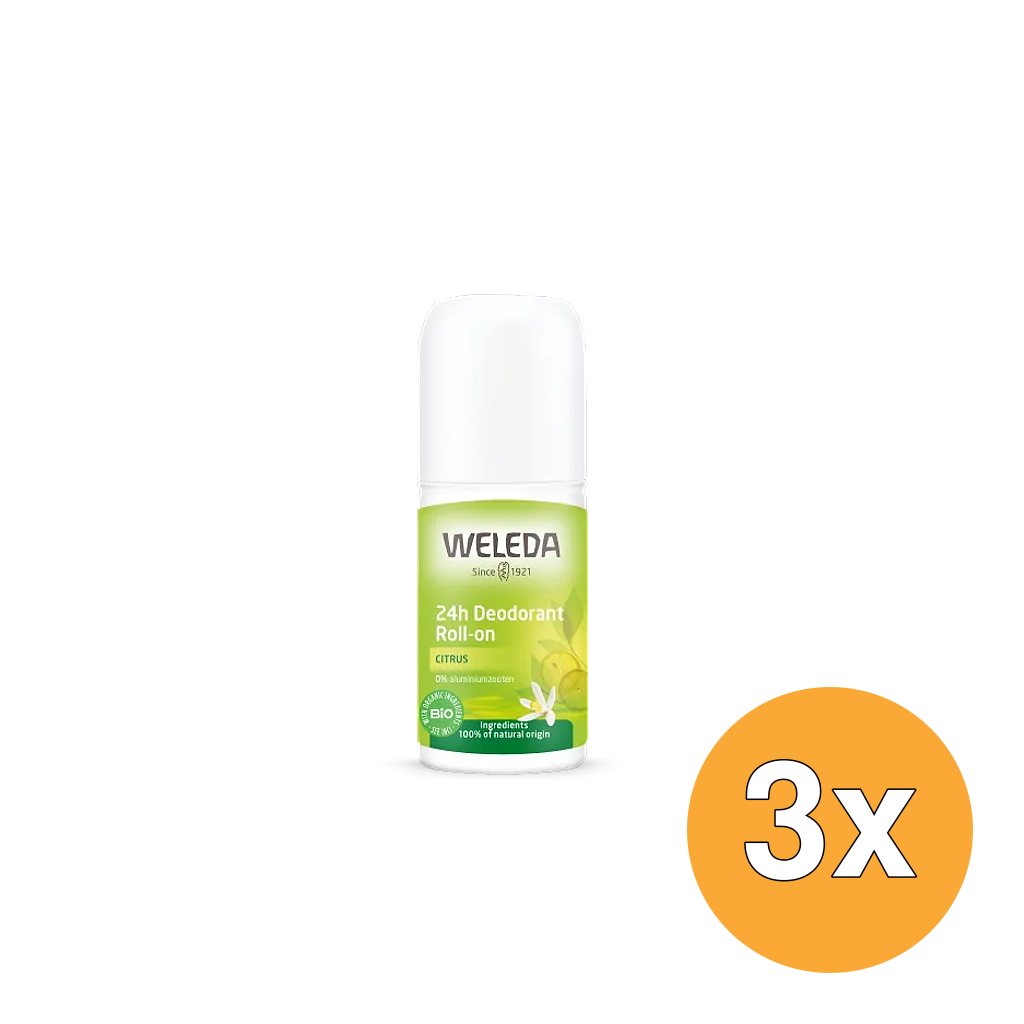 3x WELEDA 24H Deodorant Roll On citrus (50 ml)