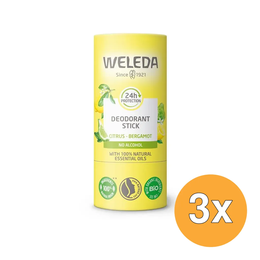 3x WELEDA Citrus + bergamot 24U deodorant stick (50 gr)