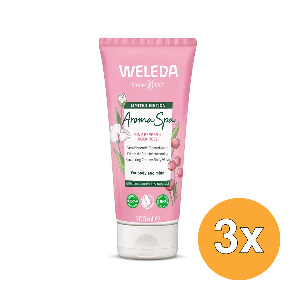 3x WELEDA Douchecreme Aroma Spa Pink Pepper Rock Rose (200 ml)