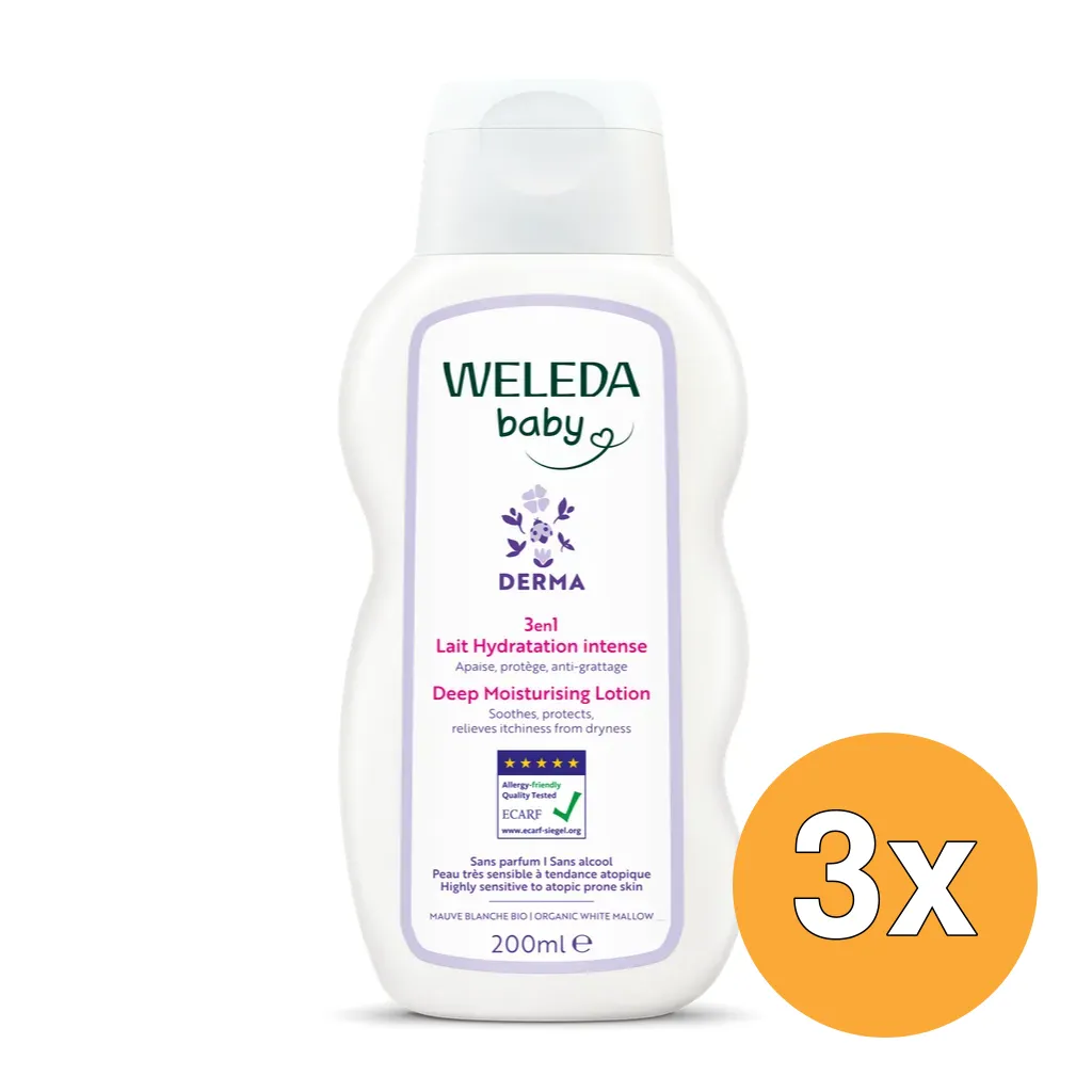 3x WELEDA Baby Derma 3 in 1 Hydraterende Bodylotion (200 ml)