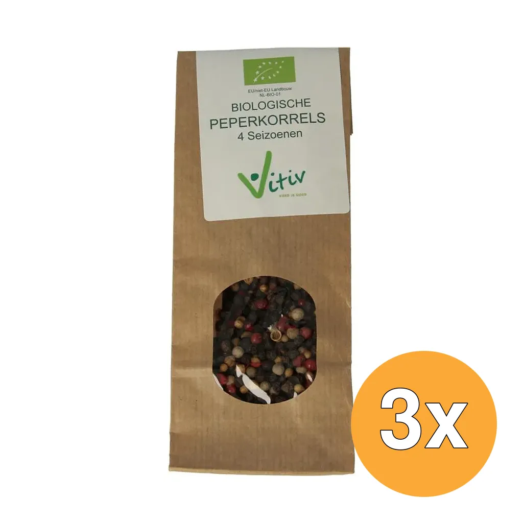 3x Vitiv Peperkorrels 4 Seizoenen Bio (40 gr)
