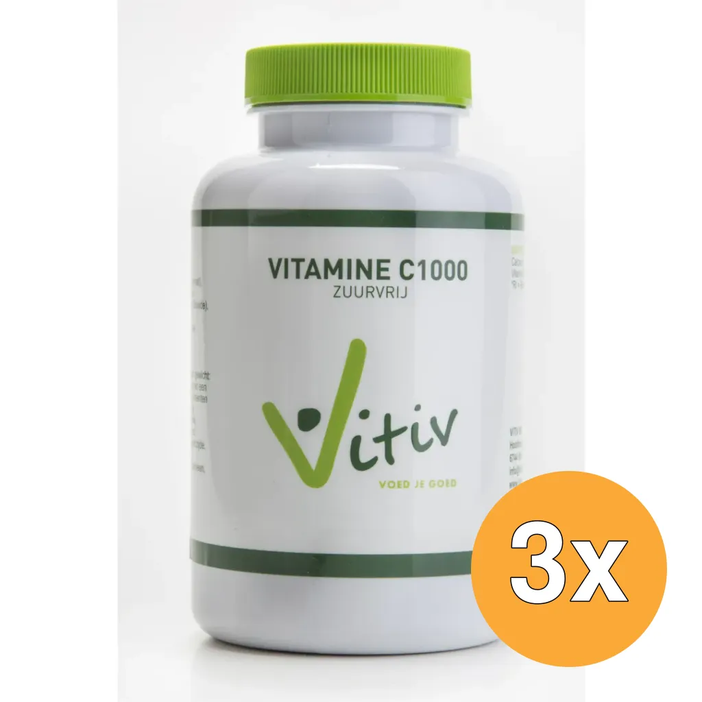3x Vitiv Vitamine C1000 Zuurvrij (200 tabletten)