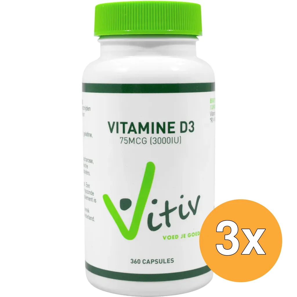 3x Vitiv Vitamine D3 3000Iu (360 capsules)