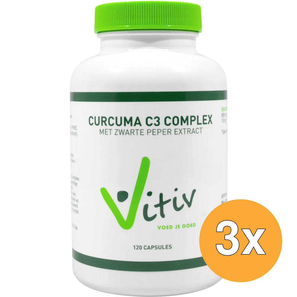 3x Vitiv Curcuma Met Zwarte Peper (120 capsules)