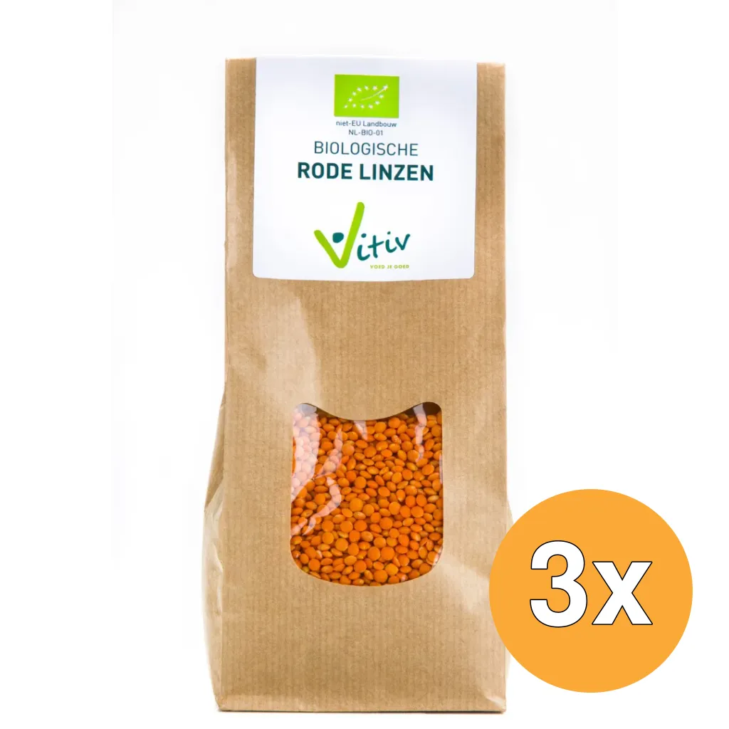 3x Vitiv Rode Linzen Bio (500 gr)
