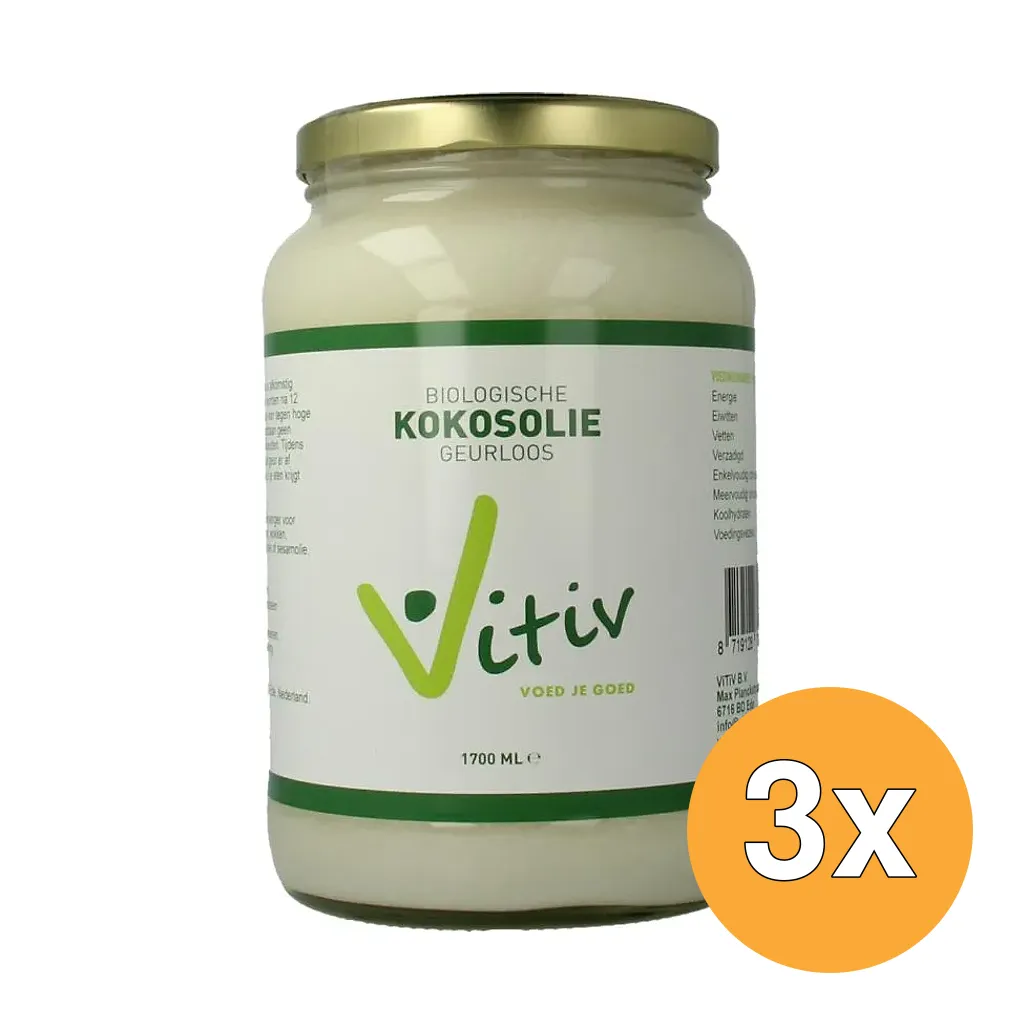 3x Vitiv Kokosolie Geurloos Bio (1700 ml)