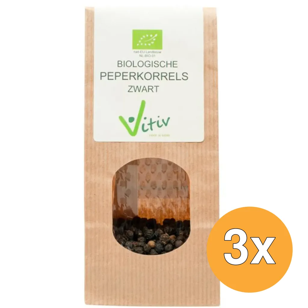 3x Vitiv Peperkorrels Zwart Bio (1000 gr)