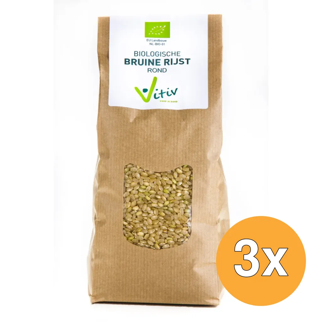 3x Vitiv Rijst Bruin Rond Bio (1000 gr)