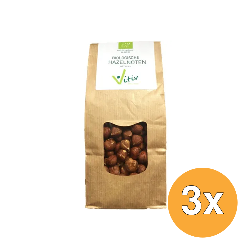 3x Vitiv Hazelnoten Met Vlies Bio (500 gr)