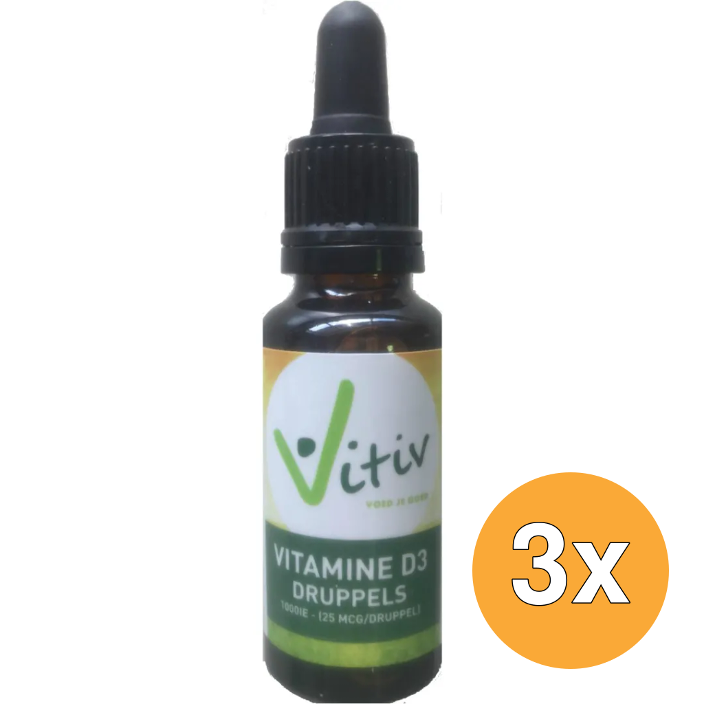 3x Vitiv Vitamine D3 Druppels 1000Ie (25 ml)