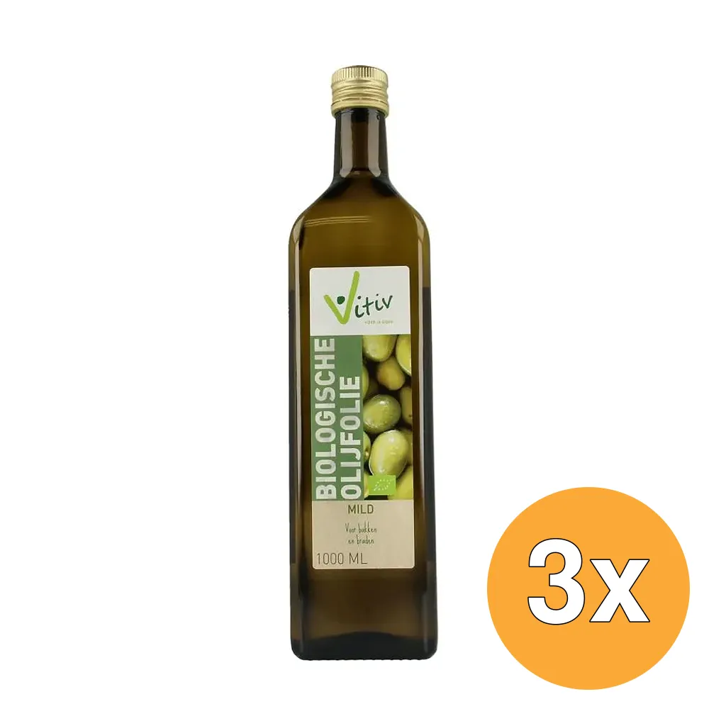 3x Vitiv Olijfolie Mild Bakken En Brade N Bio (1000 ml)