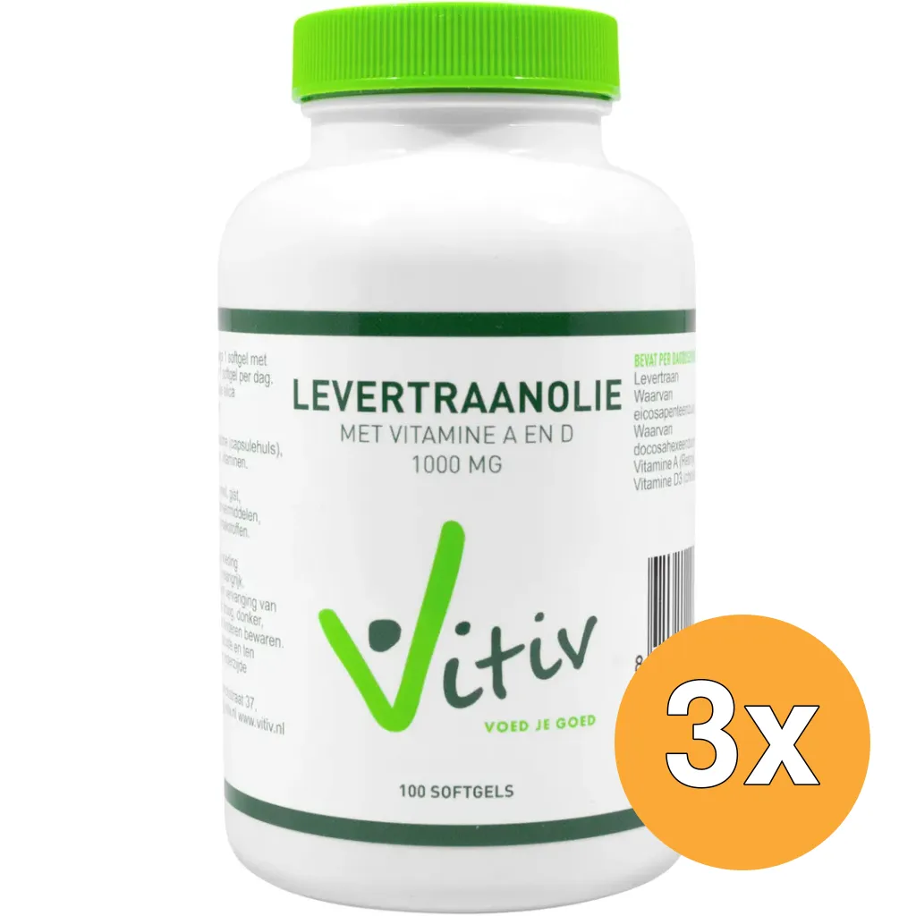 3x Vitiv Levertraanolie 100Mg Vitamine A D (100 capsules)