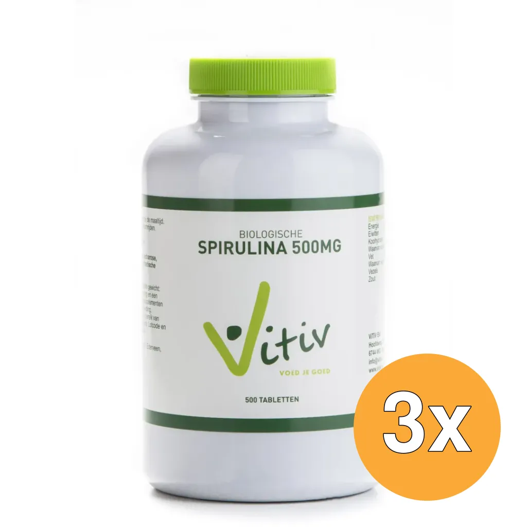 3x Vitiv Spirulina 500 Mg Bio (500 tabletten)