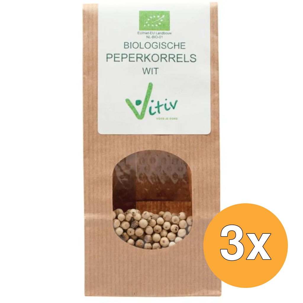 3x Vitiv Peperkorrels Wit Bio (1000 gr)