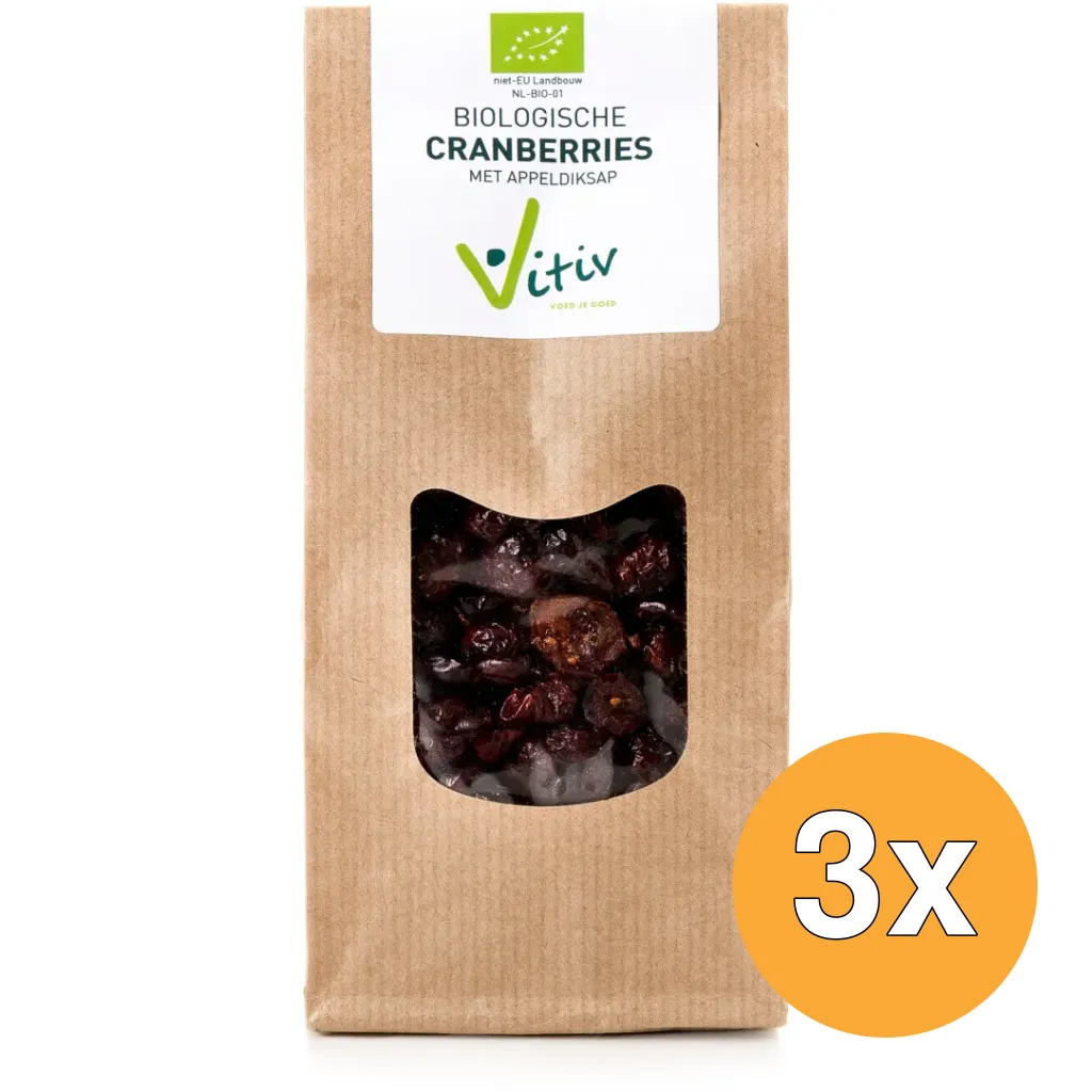 3x Vitiv Cranberries Appeldiksap Bio (250 gr)