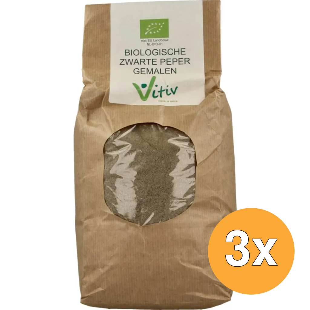 3x Vitiv Peper Gemalen Zwart Bio (1000 gr)