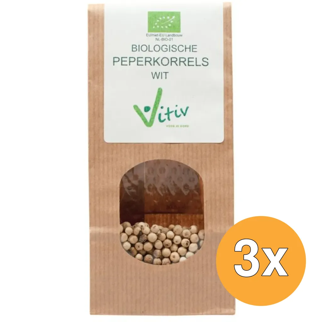 3x Vitiv Peperkorrels Wit Bio (250 gr)