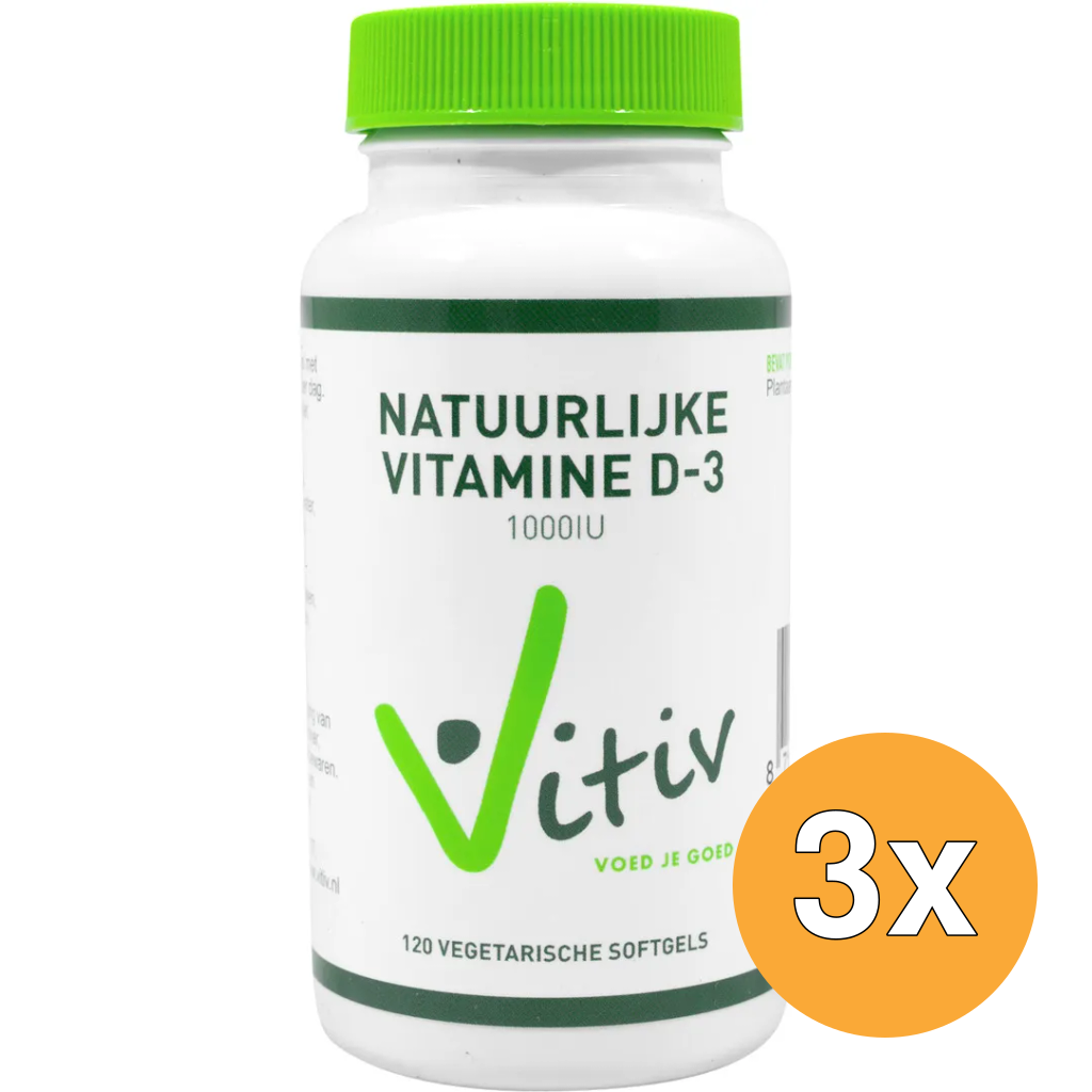 3x Vitiv Vitamine D3 1000Iu 25Mcg Vega (240 vega capsules)