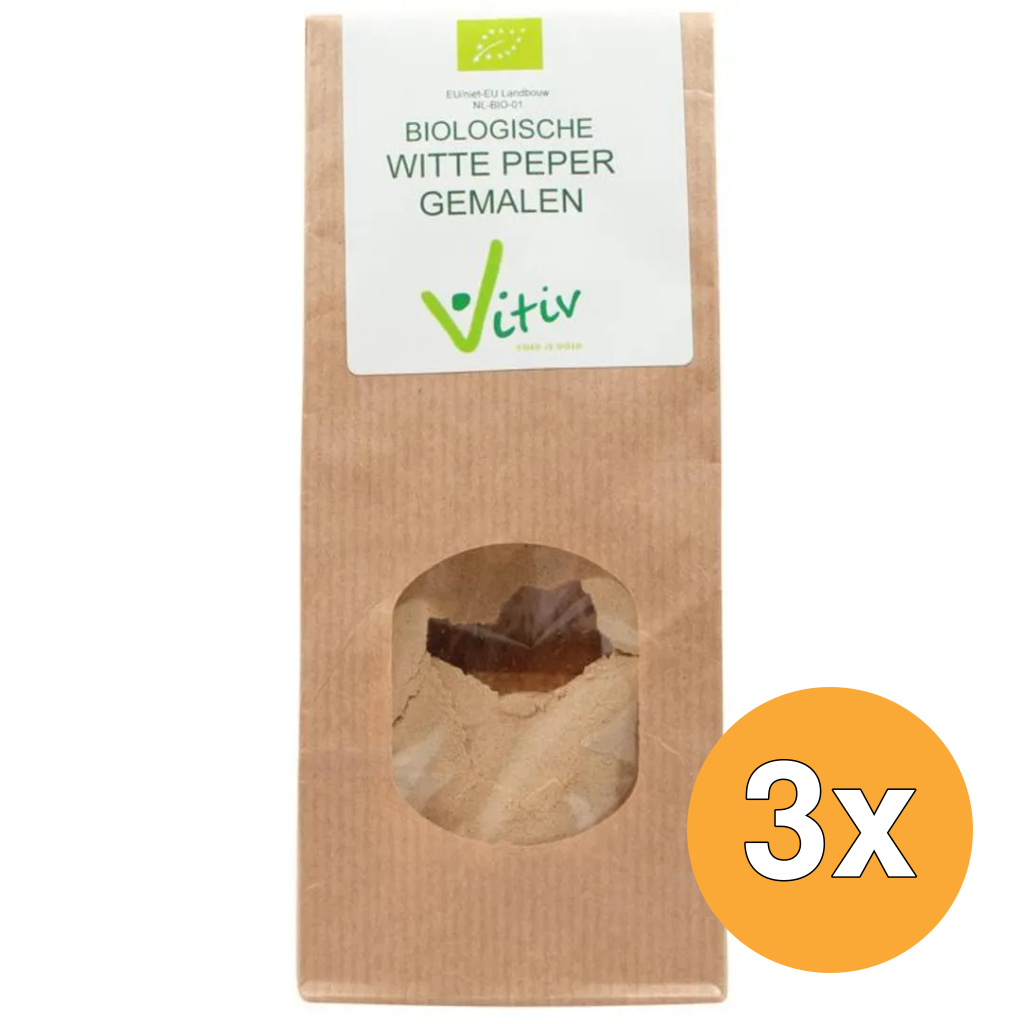3x Vitiv Peper Gemalen Wit Bio (1000 gr)