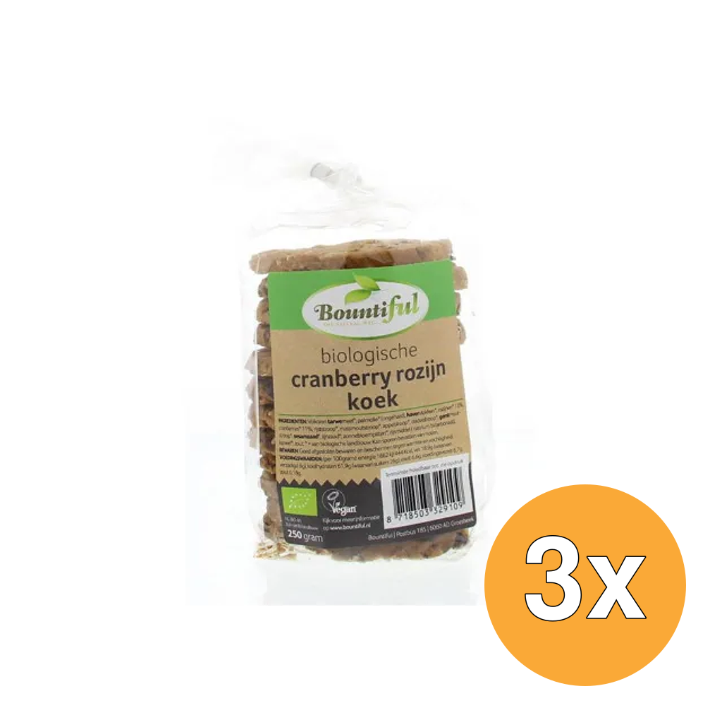 3x Bountiful Cranberry rozijnkoek bio (250 gr)
