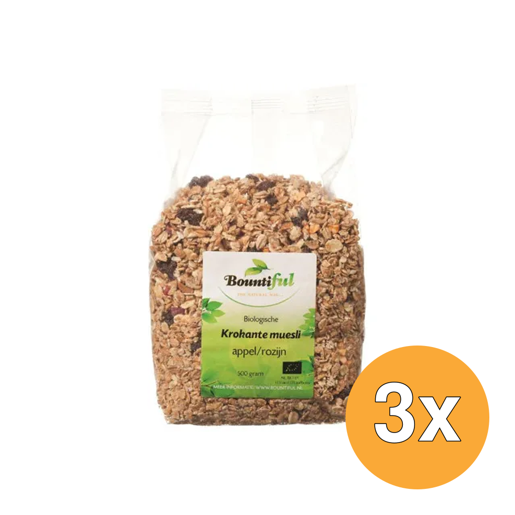 3x Bountifulgranola Appel Rozijn Muesli Bio (500 gr)