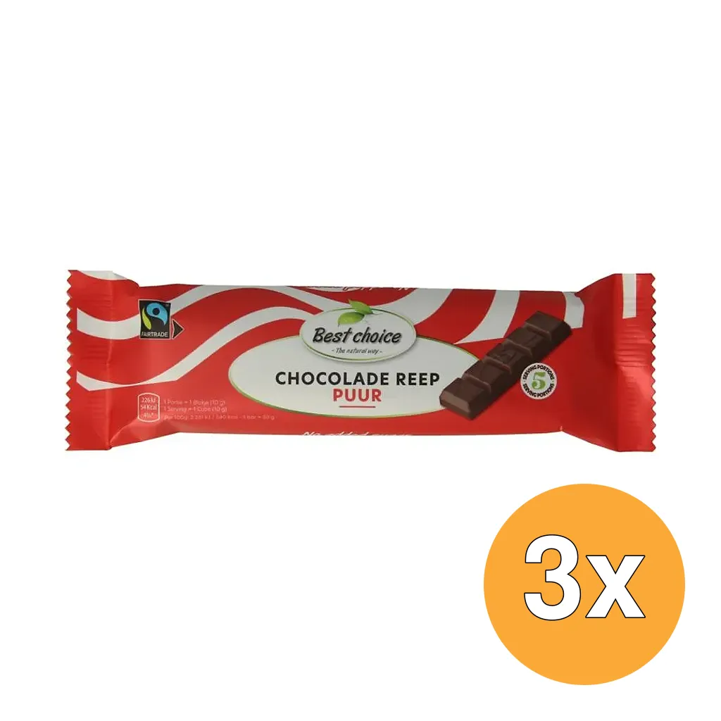 3x Bountiful Chocolade Reep Puur Zonder Toegevoegde Suiker (50 gr)