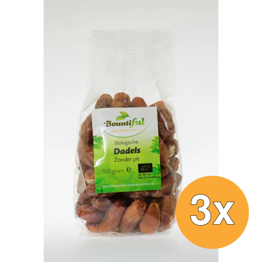 3x Bountiful Dadels Zonder Pit Bio (500 gr)