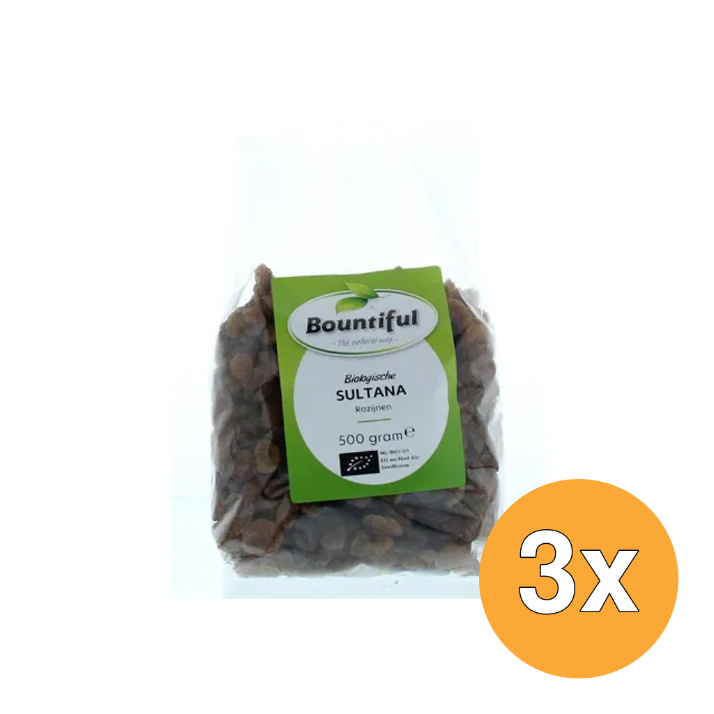 3x Bountiful Sultana Rozijnen Bio (500 gr)