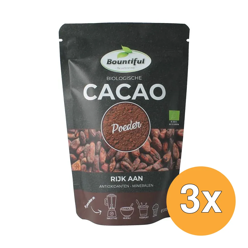 3x Bountiful Cacao Poeder Bio (200 gr)