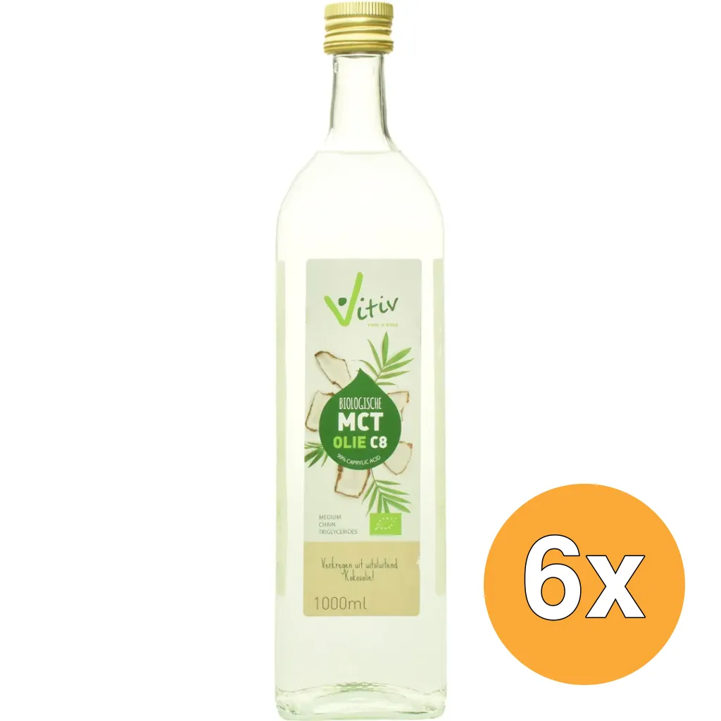 6x Vitiv Mct Olie C8 Coconut Pure 99% Caprylic Acid (1000 ml)