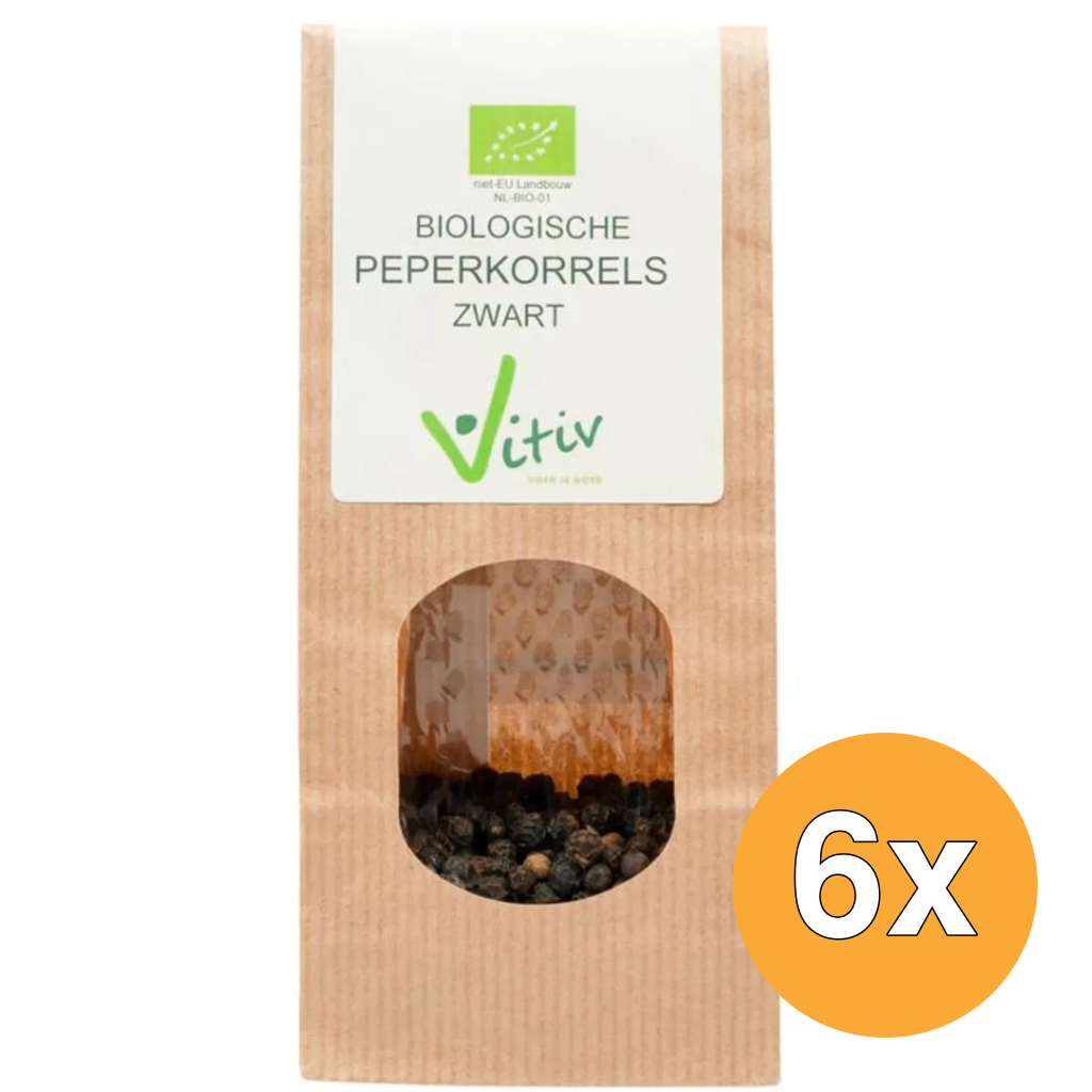 6x Vitiv Peperkorrels Zwart Bio (250 gr)