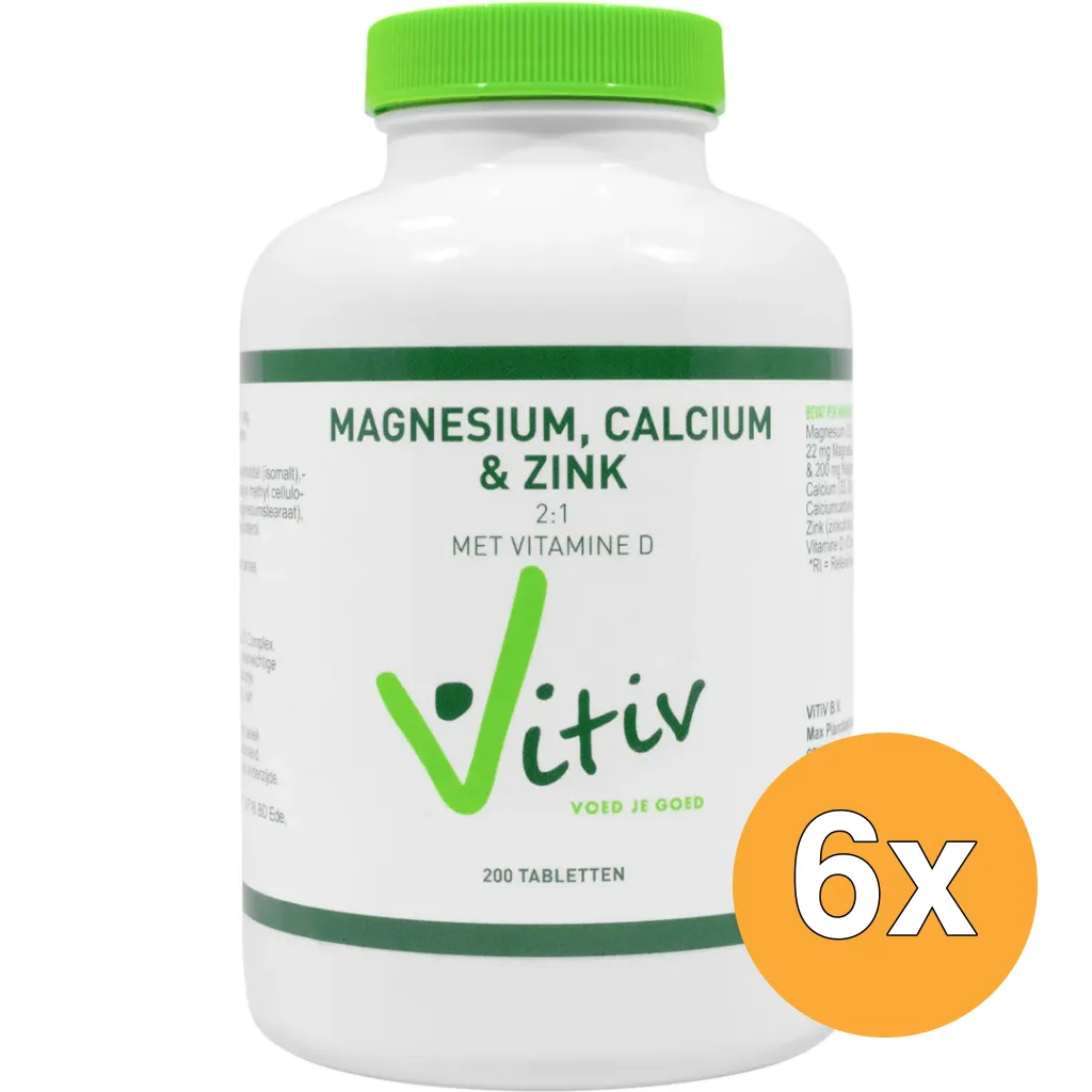 6x Vitiv Magnesium Calcium Zink (200 tabletten)