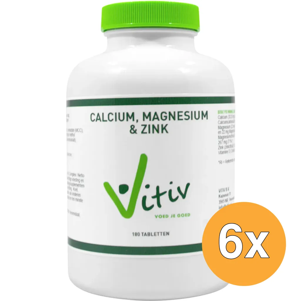 6x Vitiv Calcium magnesium & zink (180 tabletten)