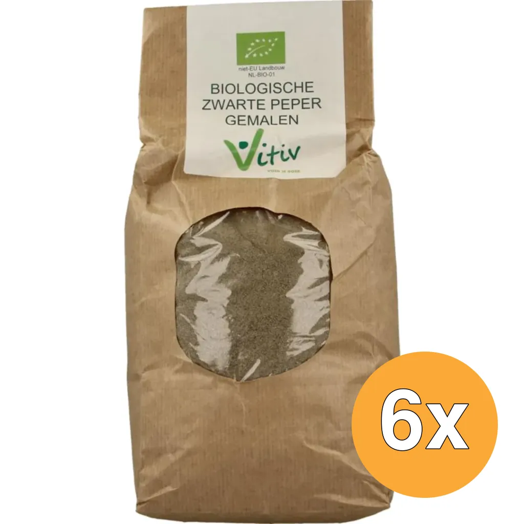 6x Vitiv Peper Gemalen Zwart Bio (1000 gr)